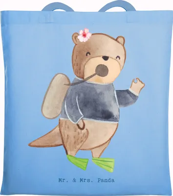 Produktbild von Mr. & Mrs. Panda Schultasche Taucherin Herz - Sky Blue - Geschenk, Laptoptasche, Tote Bag, Tasche, Uni, Shopping
