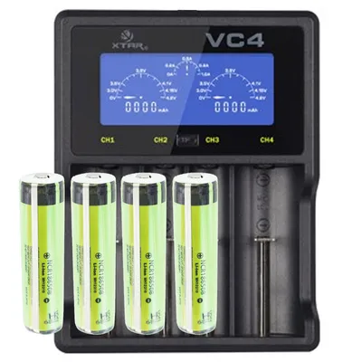 Zdjęcie produktu dla Akumulator litowo-jonowy Panasonic 18650 3,7 V, 3400 mAh, 4 sztuki i szybka ładowarka LCD