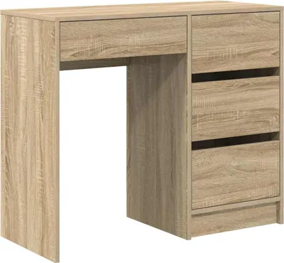 A wooden desk with drawers.