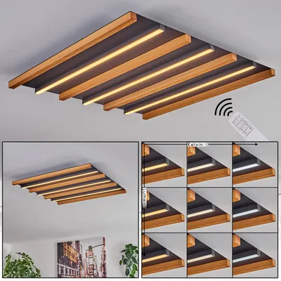 Produktbild von Spirago dimmbare Deckenlampe aus Metall/Holz/Kunststoff in Schwarz/Natur/Weiß