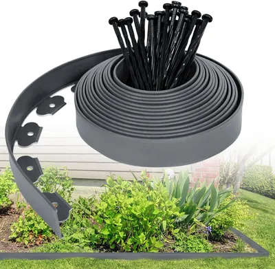 Immagine prodotto di QEENTOE Bordatura flessibile per prato in plastica, 20 metri x 5 cm, con picchetti per il fissaggio, ideale per delimitare aiuole, creare barriere anti-radici, abbinabile a pavimentazioni e utilizzabile come bordo per il taglio dell'erba, decorativa per il giardino, colore grigio