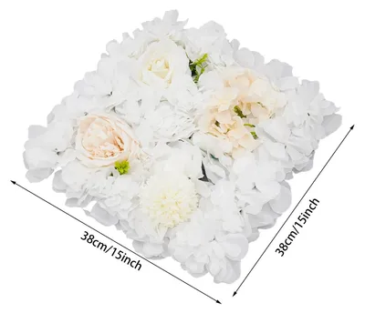Produktbild von Blumenwand Deko - Dekorative Wandpaneele - 12er Set - 38 x 38 cm - Kunstseidenblumen - Für Hochzeit, Party, Fotohintergrund - Weiß