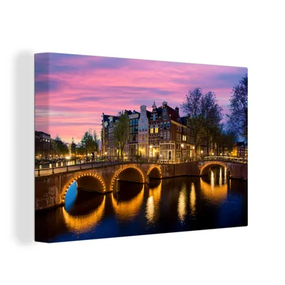 Obrázek produktu pro OneMillionCanvasses® Malba na plátně Nástěnná malba na plátně - Amsterdam - noc - kanál - 150x100cm