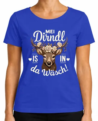 Imagen del producto de Mei Dirndl, camiseta para mujer, estilo tradicional bávaro, diseño "Oktoberfest Wiesn Tracht Hirsch", color azul, talla S