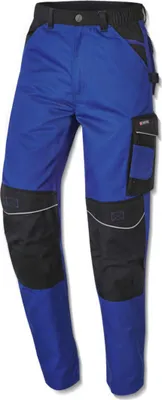 A pair of blue and black work pants.