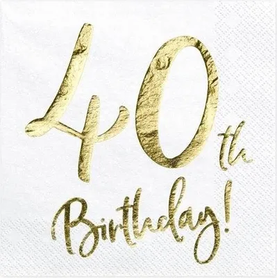 Image de 20 serviettes anniversaire 40 blanc-or