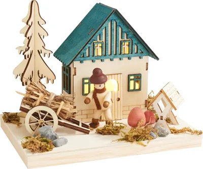 Produktbild von VBS Holzhaus Szene Licht 13x18x14.5 cm Miniatur Dekoration Beleuchtung