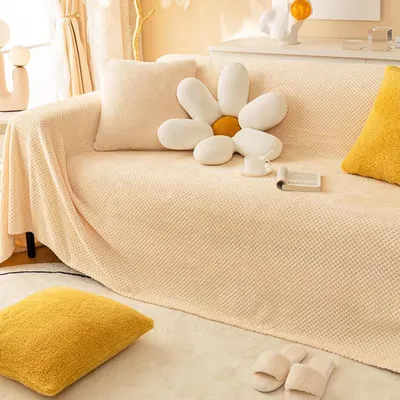 Plüsch-Sofabezug 200x380 cm, Beige, weich, waschbar