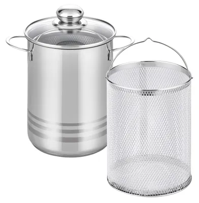 Aspergekoker Edelstahl 16 cm 4 L mit Deckel und Einsatz