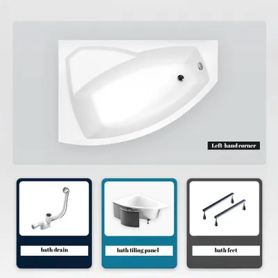 Produktbild von Asymmetrische Badewanne - 170 x 110 cm - Links - mit Verkleidung - mit Füßen - Ablaufgarnitur Chrom - RIMA