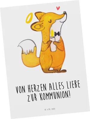 Produktbild von Mr. & Mrs. Panda Postkarte Fuchs Kommunion - Weiß - Geschenk, Fotokarte, Grußkarte, Gott, Gläubig, Glauben, Ansichtskarte, Postkarten, Liebe, Ansichtskarten
