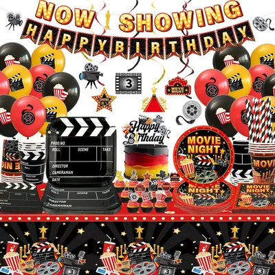 Image de Omgoods - Kit de décoration pour soirée cinéma, pour 20 personnes, comprenant des assiettes et des ballons