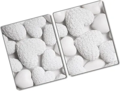 Produktbild von Tulup Glas Herdabdeckplatte - 2x40x52 cm - Glaskeramikkochfeld-Abdeckung Spritzschutz Glasabdeckplatte Kochplattenabdeckung und Schneidebrett - Zweiteilig - Sonstige - Herzen - Weiß