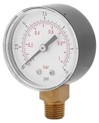 Miniatur-Manometer 0-15 psi / 0-1 bar, 1/4 BSPT