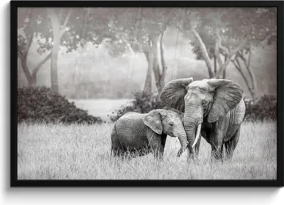 Produktbild von MuchoWow® MuchoWow® Gerahmtes Poster Elefant - Tiere - Natur - Schwarz und weiß 90x60 cm - Poster mit zchwarzem Bilderrahmen - Fotorahmen - Foto-Plakat