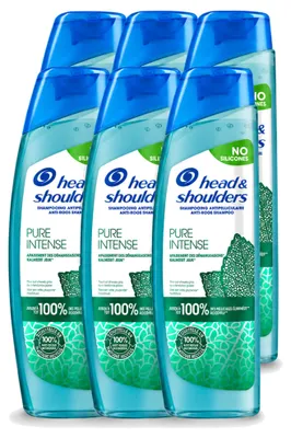 Imagen del producto de 6 champús Head & Shoulders Pure Intense para combatir la caspa, con extracto de menta, de 250 ml - Paquete ahorro - 6 unidades