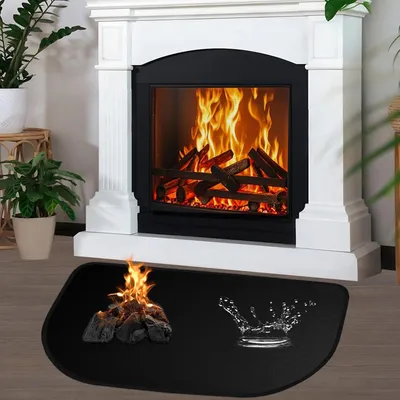 Productafbeelding van Vloerbescherming 80 x 50 cm, vuurvaste haardmat, brandwerend, vonkenbescherming, voor open haard, zwart