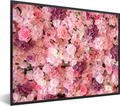 Produktbild von MuchoWow® Gerahmtes Poster Blumen - Rosa - Rosen 80x60 cm - Poster mit Schwarzem Bilderrahmen Wandposter Rahmen Foto Bilder - Schwarzem - Mit Gestell