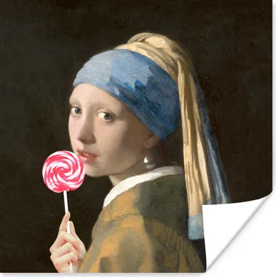 Produktbild von MuchoWow® Poster Das Mädchen mit dem Perlenohrring - Vermeer - Süßigkeiten 100x100 cm - Babyzimmer
