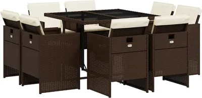 Obrázok produktu pre vidaXL 9-dielny záhradný jedálenský set s vankúšmi Brown Poly Rattan