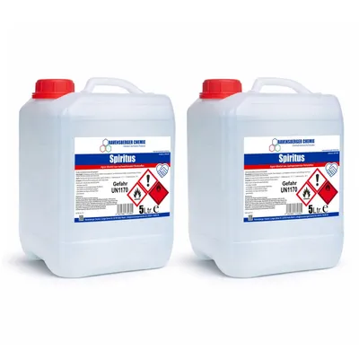 Produktbild von Ravensberger Chemie Spiritus – Alkohol zum Reinigen, Entfetten & als Brennstoff für Campingkocher, Fondue, Haushalt & Werkstatt - 2x 5 L Kanister