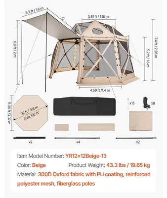 Produktbild von Bildschirmzelt, Pop-Up-Design, wetterfester Baldachin, 12x12ft Beige