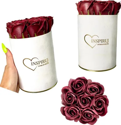 Produktbild von Flowerbox Inspiruj - Weiße Box mit Seifenrosen - Nr. 20 Burgund