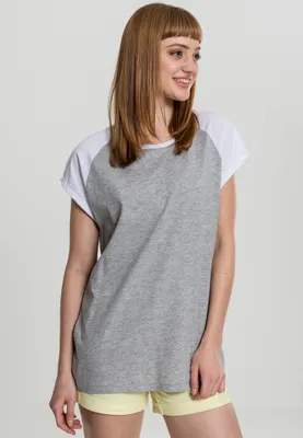 Produktbild von Urban Classics T-Shirt Damen Ladies Contrast Raglan Tee grau meliert/weiß XS