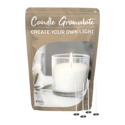 Produktbild von Kerzensand Weiß Wachsgranulat DIY Kerzen 400g mit Docht