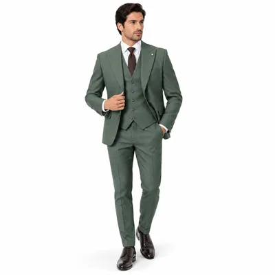 Produktbild von 3 Tlg. Herren Anzug Slim Fit, Sakko, Weste & Hose, Festlich Set, Businessanzug, Hochzeitsanzug, Festanzug, Herren Anzug Set, Grün, KI-generiertes Bild