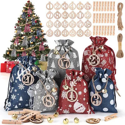 Immagine prodotto di Calendario dell'Avvento fai-da-te con sacchetti di stoffa e mollette di legno