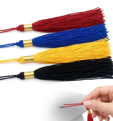 Abschluss-Quasten 4er-Set, 27,9 cm, Rot, Blau, Gelb, Schwarz