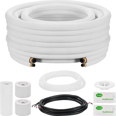 Image de Conduite de réfrigérant - Kit de conduites - Longueur 15,24 m - Tube en cuivre 6,4/9,5 mm - Isolation PE - Avec écrous à sertir - Pour climatiseurs split/mini-split et pompes à chaleur