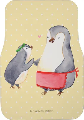 Produktbild von Mr. & Mrs. Panda Auto Fußmatte Pinguin mit Kind - Gelb Pastell - Geschenk, Muttertag, Fürs, Mutter, Automatte, Teppich, Autoteppich, Mami, Vorbild Mama, Familie