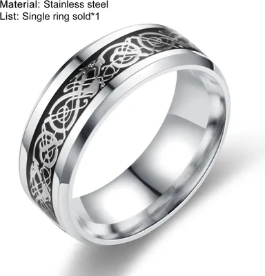 Produktbild von Herrenring, glänzend, schlichtes Schmuckzubehör, Drachenmuster, leuchtender Ring für Dating-Schwarzes Silber,US 10