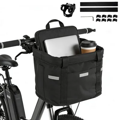 Immagine prodotto di Cestino anteriore per bicicletta, rimovibile, impermeabile, pieghevole, ideale per la spesa