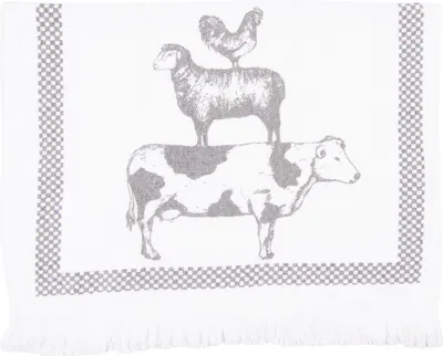 Produktbild von Clayre & Eef Gästehandtuch 40x66 cm Weiß Grau Baumwolle Viehstapel