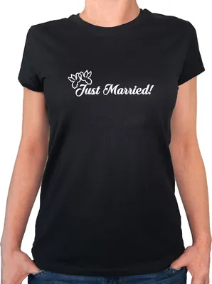 Produktbild von Huuraa Damen T-Shirt Just Married Tauben S Black Bio Baumwolle Fairtrade Damenshirt Geschenkidee