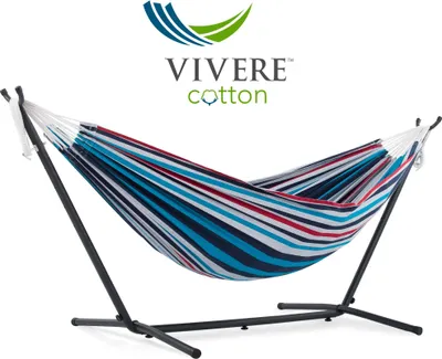 Produktbild von VIVERE Hängematte aus Baumwolle mit Gestell 250 cm – 200 kg Belastung - Denim