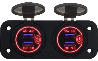 Produktbild von ProRide 12V USB-Ladegerät 4 Anschlüsse QC3.0 mit Schalter, Rot