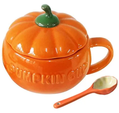 Produktbild von Keramiktasse Kürbisform mit Deckel und Löffel 250ml