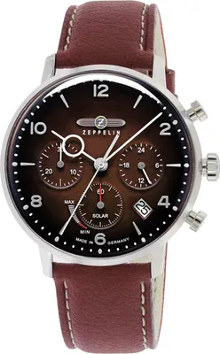 Zeppelin 8086-2n Herrenuhr Solar Chronograph LZ129 Hindenburg Dunkelrot 1