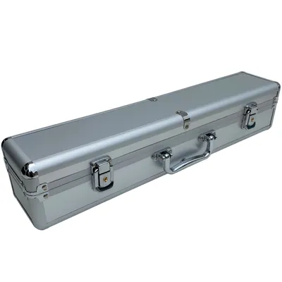 A silver aluminum case is shown against a white background.