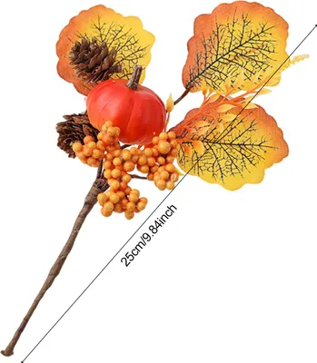 Produktbild von Künstliche Kürbiszweige für Halloween, Kunstkürbisstrauß, gefälschter Kürbis, Ahornblatt-Picks für Erntedankfest, Blumenarrangement, Tischdekoration