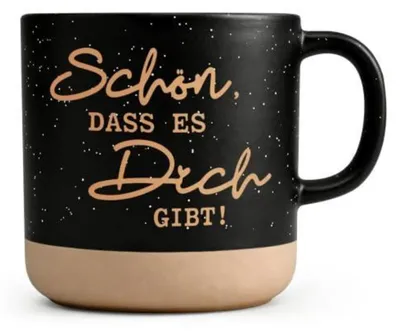 Immagine prodotto di Tazza con scritta "Sono felice che tu esista", colore nero, capacità 360 ml, in Vetroceramica