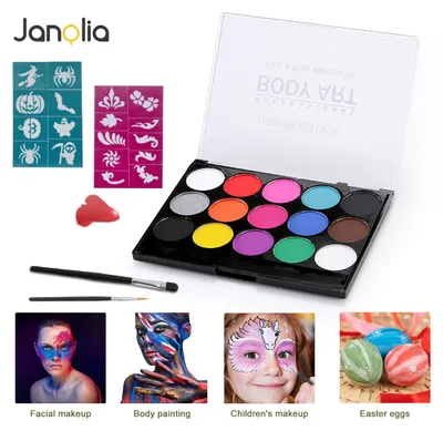 Produktbild von Janolia Gesichtsfarbe, Body Painting Kinderschminke Set mit 15 Farben, Halloween Gesichtsbemalung Professionelle Palette mit Bürste, Waschbar
