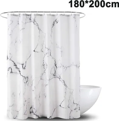 Produktbild von Marmor-Duschvorhang, schimmelresistent, antibakteriell, wasserdicht, aus Polyester, mit 12 Duschvorhangringen, 3D-Digitaldruck, Duschvorhänge für Badewanne und Dusche im Badezimmer