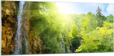 Produktbild von Bilder auf glas - Wasserfall Forrest Himmel - 120x50cm - Glasbilder - Wandbilder - Kunstdruck - zum Aufhängen bereit - Wanddekoration aus Glas - Glas Bilder - Wandbild auf Glas - GAB120x50-0157