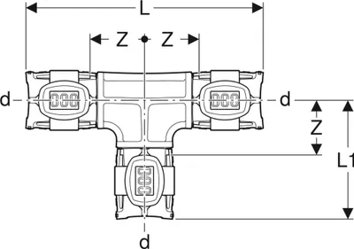 Produktbild von Geberit GE FlowFit, T-Stück, gleich, PPSU, 90 Grad, d63 x 63 x 63 mm, 1 Stk.