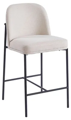 Image de MENZZO Chaise de bar moderne matelassée Inaya Métal Noir et Tissu Beige
